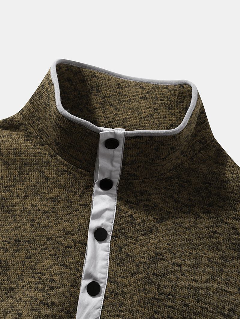 Herre Solid Henley Stand Collar Ve Full Med Trykk T-shirt