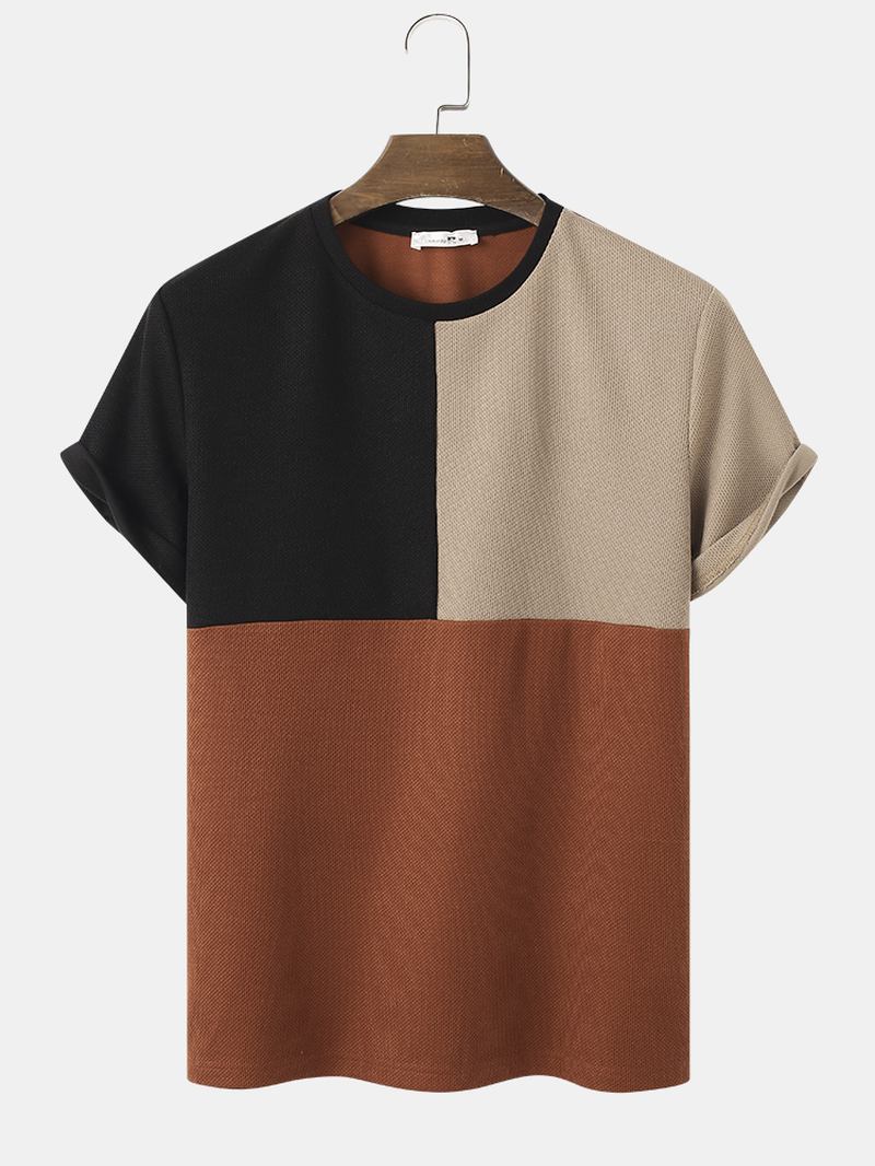 Herre Vines Color Block Stitching Teksturerte Preppy T-skjorter