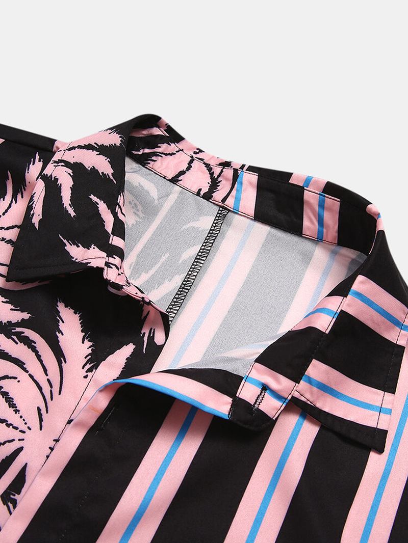 Herreklær 2024 Sommernye Kokosnøtttrykk For Menn Stripesøm Uformell Ferieskjorte Kortermet Camisas Para Hombre