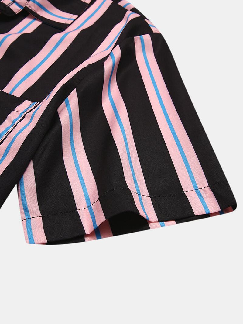 Herreklær 2024 Sommernye Kokosnøtttrykk For Menn Stripesøm Uformell Ferieskjorte Kortermet Camisas Para Hombre