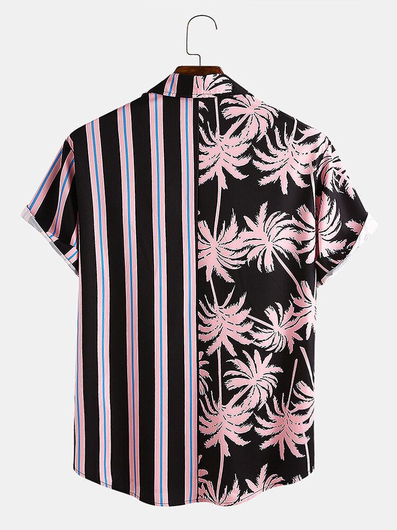 Herreklær 2024 Sommernye Kokosnøtttrykk For Menn Stripesøm Uformell Ferieskjorte Kortermet Camisas Para Hombre