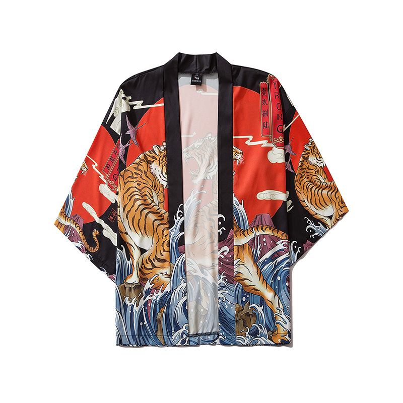 Japansk Ukiyo-e Robe Costume Tiger Med Trykk Kimono