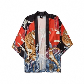 Japansk Ukiyo-e Robe Costume Tiger Med Trykk Kimono