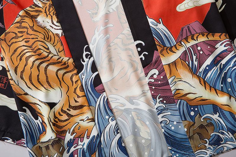 Japansk Ukiyo-e Robe Costume Tiger Med Trykk Kimono