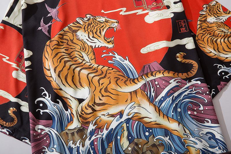 Japansk Ukiyo-e Robe Costume Tiger Med Trykk Kimono