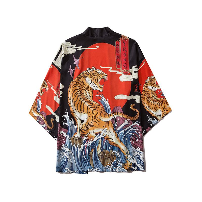 Japansk Ukiyo-e Robe Costume Tiger Med Trykk Kimono