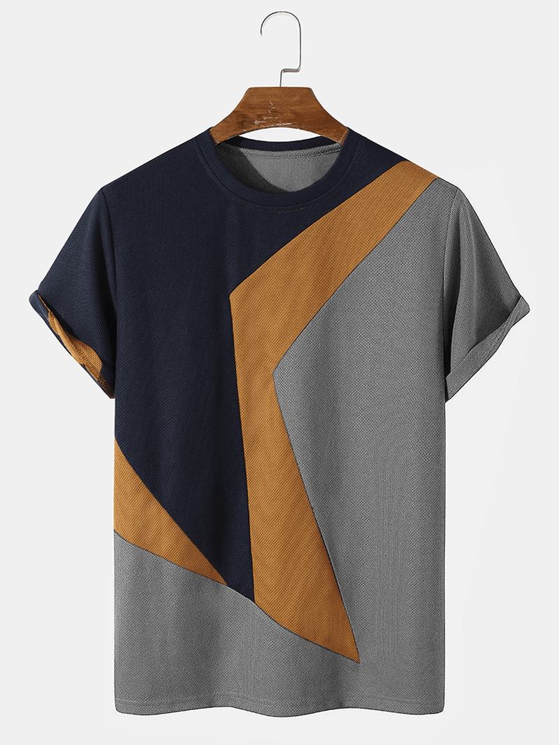 Menn Color Block Ve Crew Neck Fritids T-skjorter