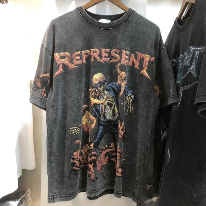 Skull Med Trykk Vasket Distressed Hip Hop Løs Kortermet T-skjorte For Menn