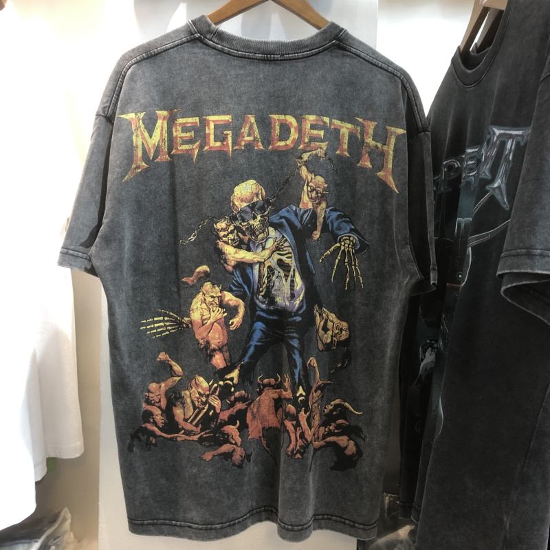 Skull Med Trykk Vasket Distressed Hip Hop Løs Kortermet T-skjorte For Menn