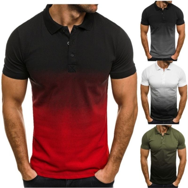 Slim-fit Gradient Med Trykk Kortermet Jakkeslagsskjorte Herre Polo Skjorte