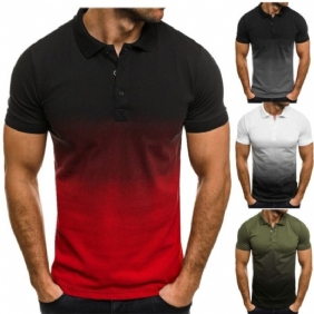 Slim-fit Gradient Med Trykk Kortermet Jakkeslagsskjorte Herre Polo Skjorte