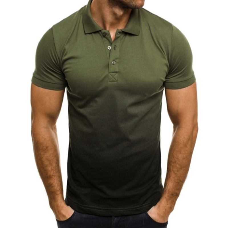 Slim-fit Gradient Med Trykk Kortermet Jakkeslagsskjorte Herre Polo Skjorte