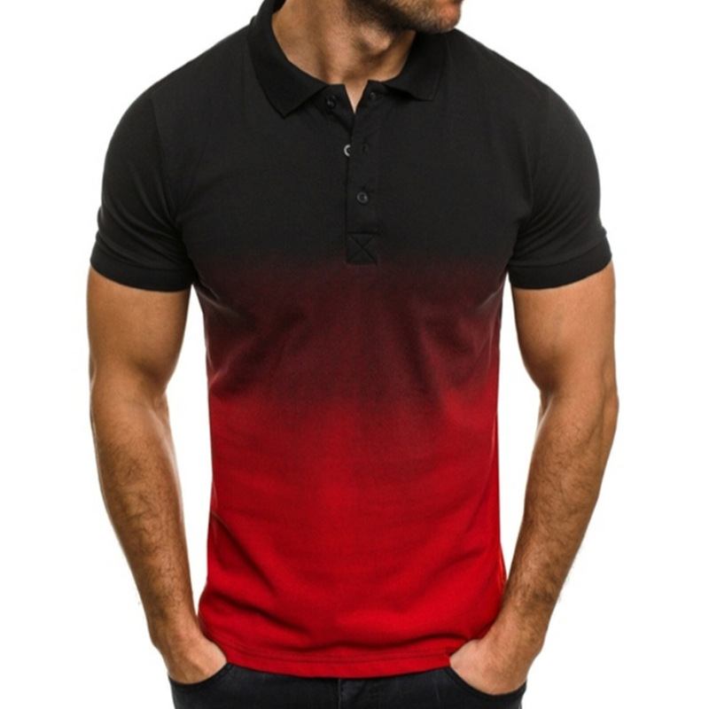 Slim-fit Gradient Med Trykk Kortermet Jakkeslagsskjorte Herre Polo Skjorte