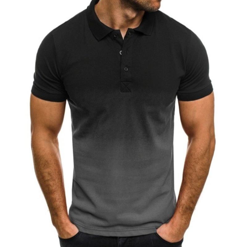 Slim-fit Gradient Med Trykk Kortermet Jakkeslagsskjorte Herre Polo Skjorte