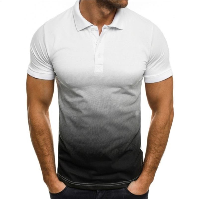 Slim-fit Gradient Med Trykk Kortermet Jakkeslagsskjorte Herre Polo Skjorte