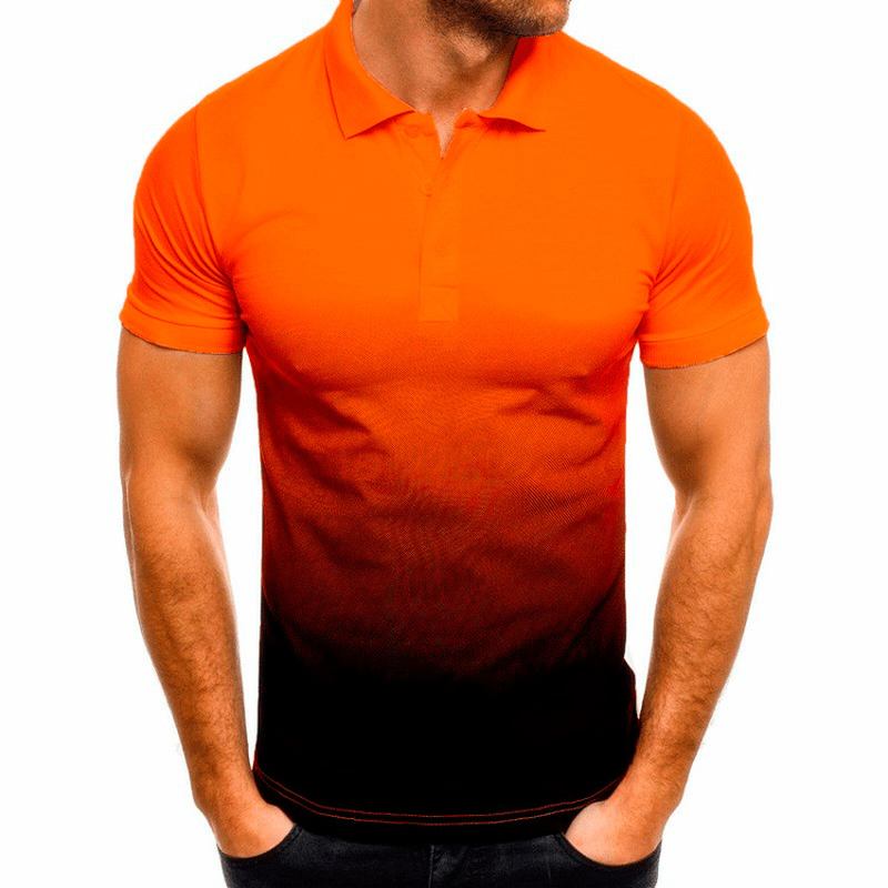 Slim-fit Gradient Med Trykk Kortermet Jakkeslagsskjorte Herre Polo Skjorte