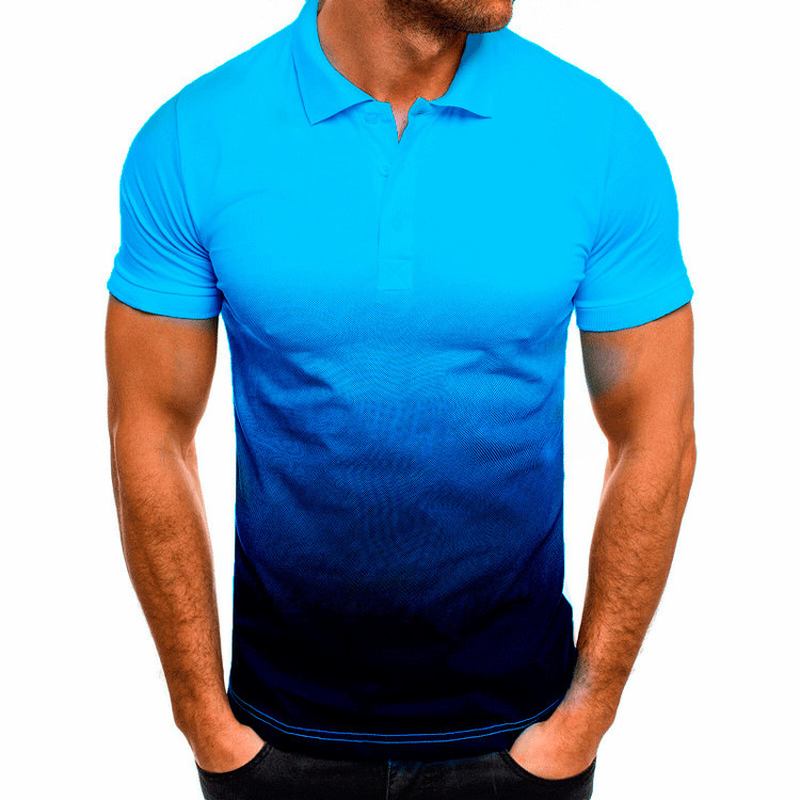 Slim-fit Gradient Med Trykk Kortermet Jakkeslagsskjorte Herre Polo Skjorte