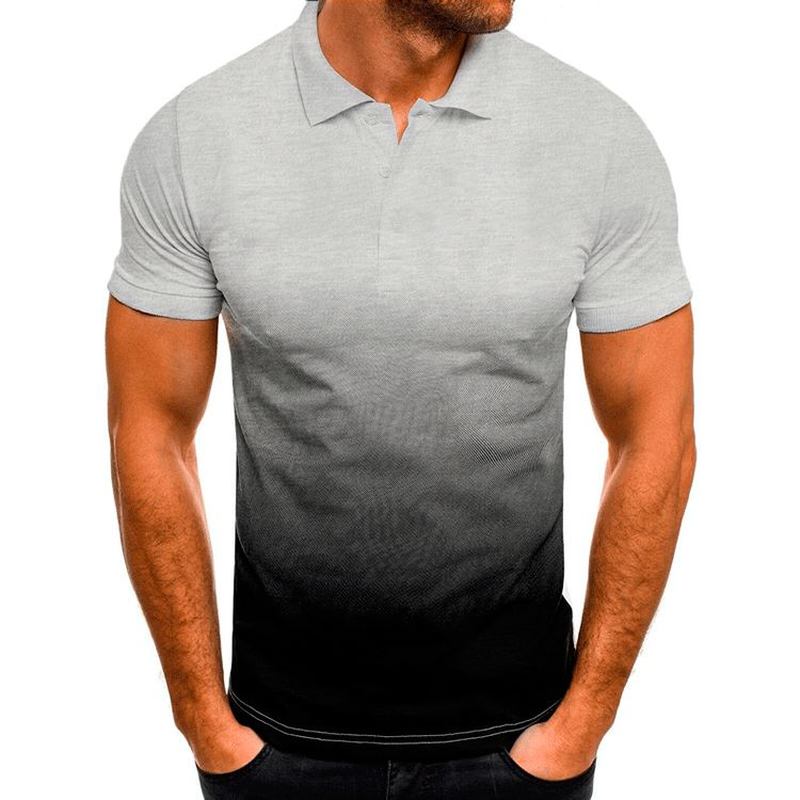 Slim-fit Gradient Med Trykk Kortermet Jakkeslagsskjorte Herre Polo Skjorte