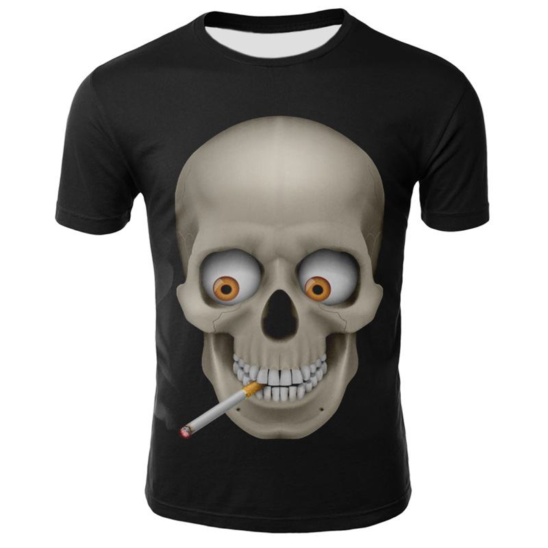 Smoking Skull 3d Digital Med Trykk T-skjorte