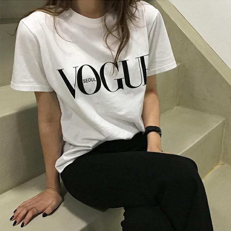 Summer Girl Kortermede Topper For Kvinner Vogue Letter Med Trykk Harajuku T-shirt Dame Camisas