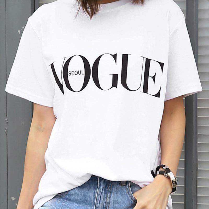 Summer Girl Kortermede Topper For Kvinner Vogue Letter Med Trykk Harajuku T-shirt Dame Camisas