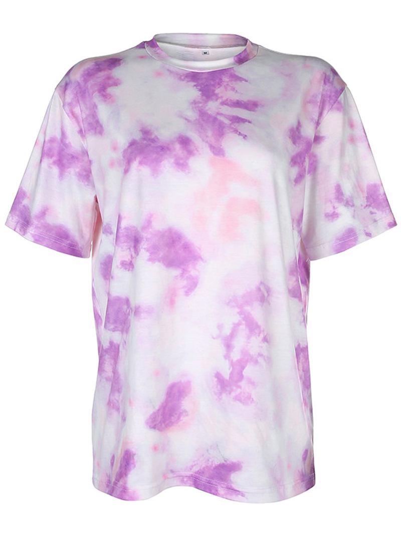 Tie Dye Med Trykk Kvinner Sommersport Todelt Topp Fritids T-skjorter