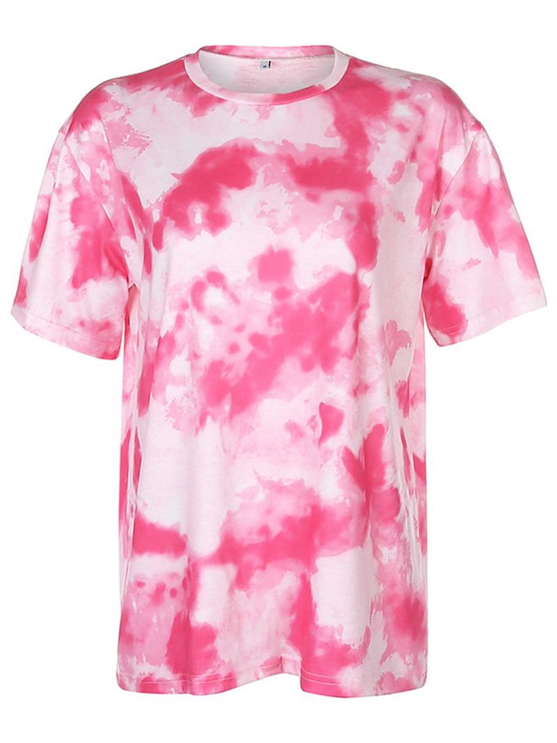 Tie Dye Med Trykk Kvinner Sommersport Todelt Topp Fritids T-skjorter