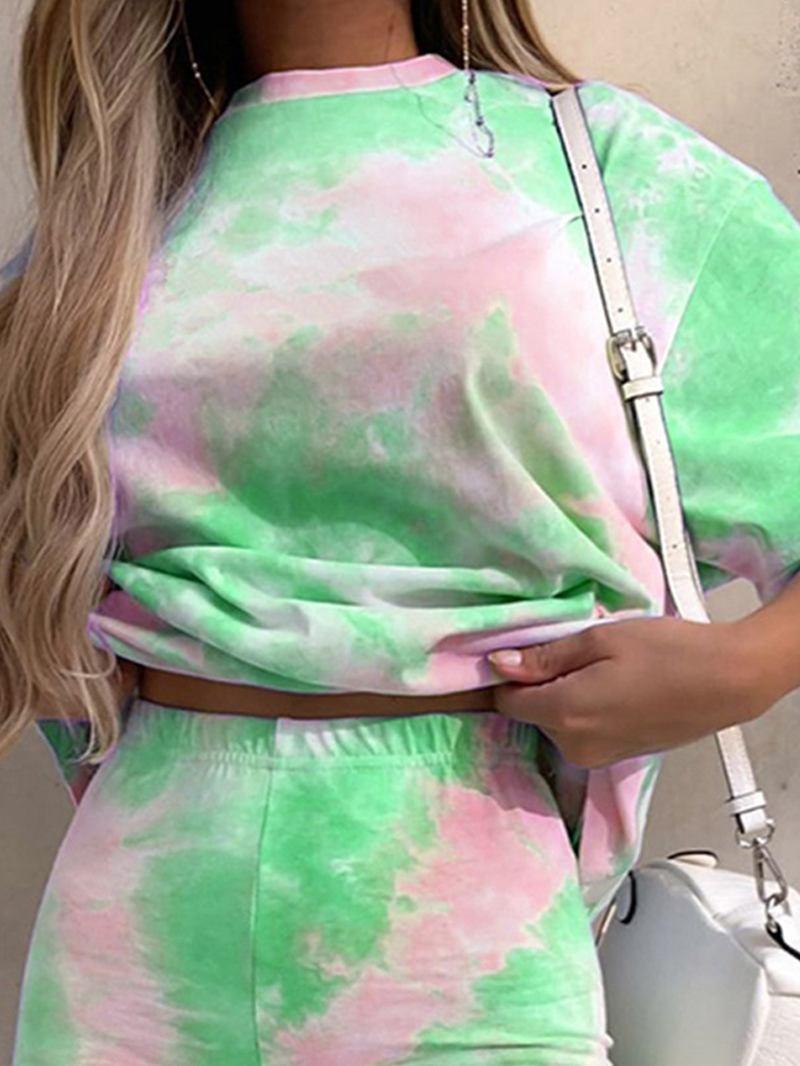 Tie Dye Med Trykk Kvinner Sommersport Todelt Topp Fritids T-skjorter