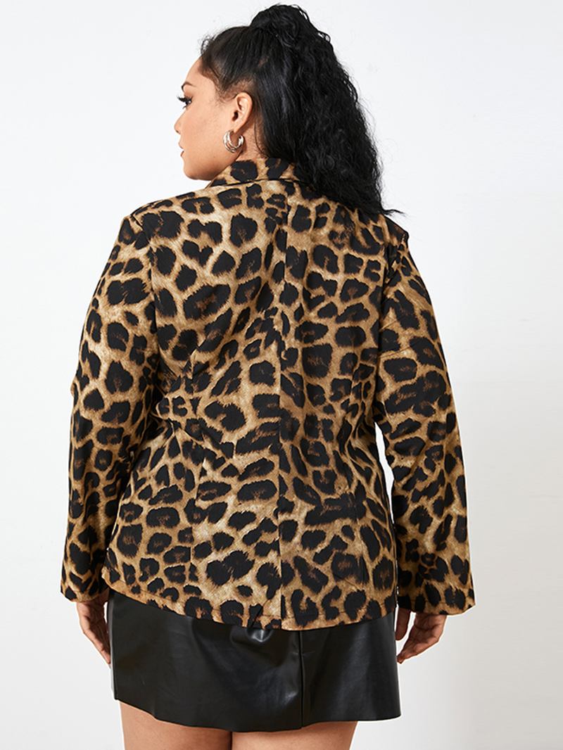 Leopardprint Blazer Løs Dress For Kvinner Med Skulderpute