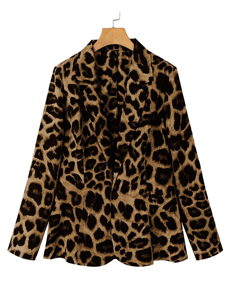 Leopardprint Blazer Løs Dress For Kvinner Med Skulderpute