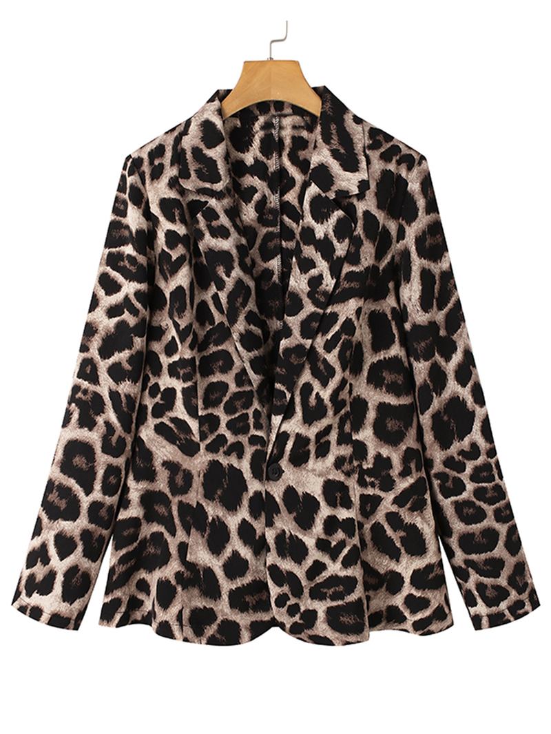 Leopardprint Blazer Løs Dress For Kvinner Med Skulderpute