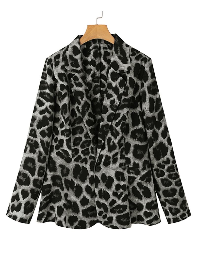 Leopardprint Blazer Løs Dress For Kvinner Med Skulderpute