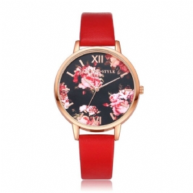 Blomstrete Display Elegant Design Dame Armbåndsur Pu Leather Band Quartz Watch