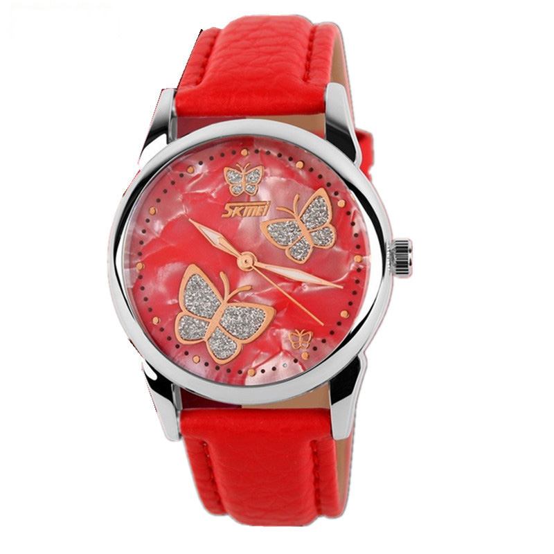 Butterfly Pu Leather Band Life Waterproof Dame Quartz Armbandsur