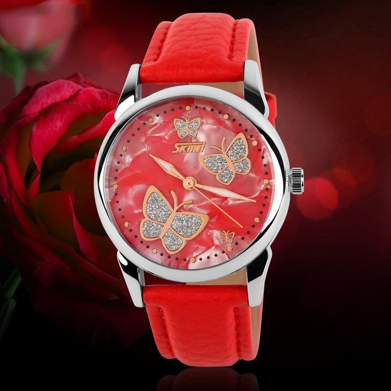 Butterfly Pu Leather Band Life Waterproof Dame Quartz Armbandsur