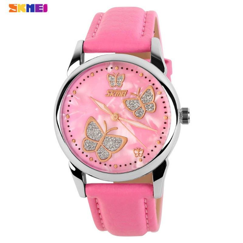 Butterfly Pu Leather Band Life Waterproof Dame Quartz Armbandsur