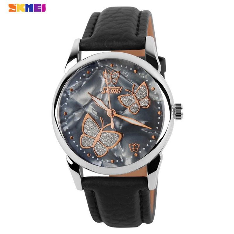 Butterfly Pu Leather Band Life Waterproof Dame Quartz Armbandsur