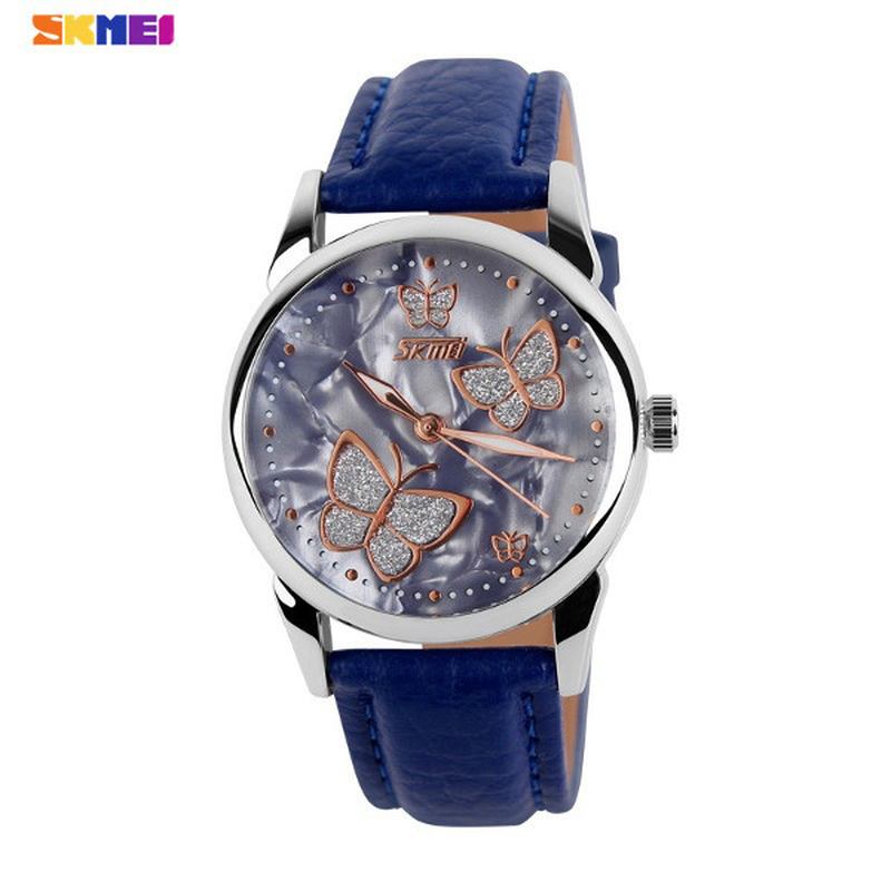 Butterfly Pu Leather Band Life Waterproof Dame Quartz Armbandsur