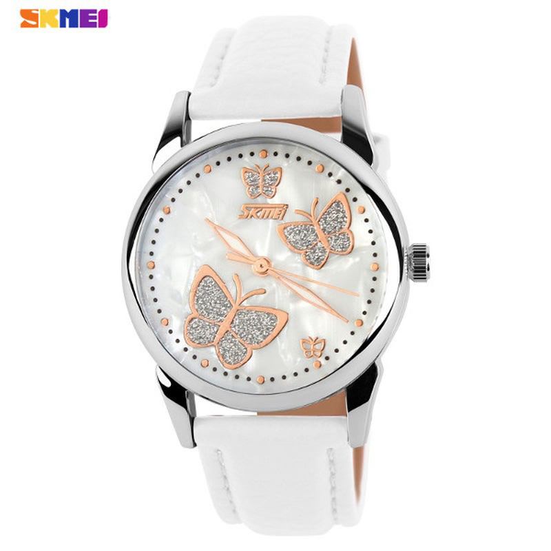 Butterfly Pu Leather Band Life Waterproof Dame Quartz Armbandsur