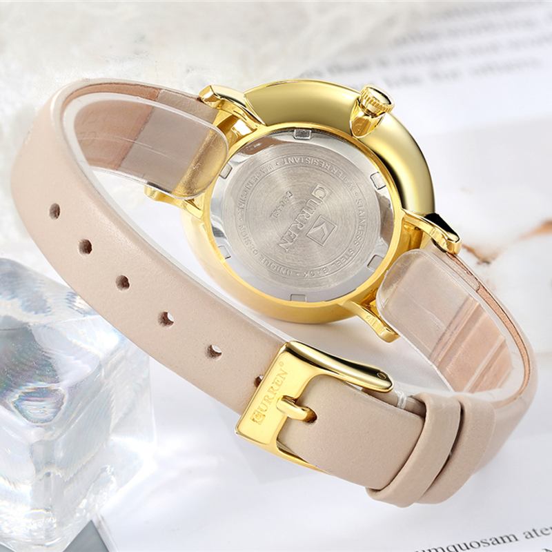 Crystal Leather Band Dame Armbåndsur Elegant Design Quartz Watch