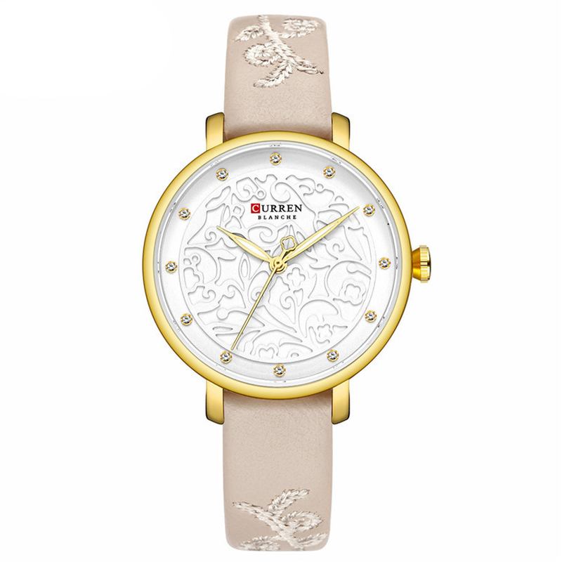 Crystal Leather Band Dame Armbåndsur Elegant Design Quartz Watch