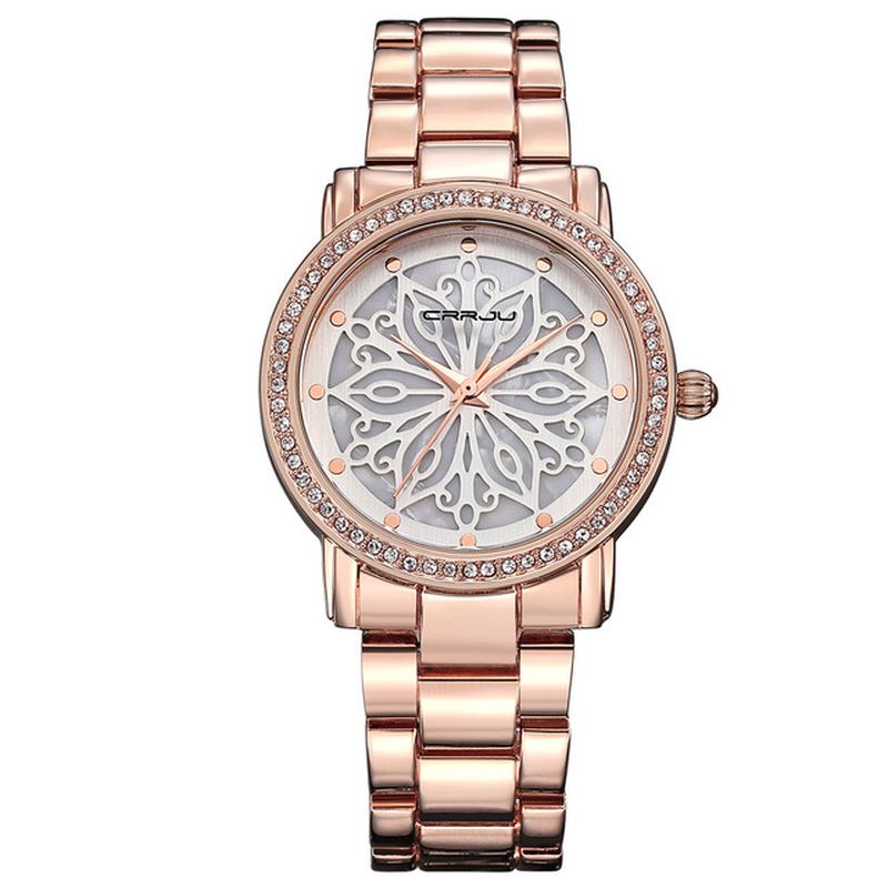 Diamonds Dial Case Kvinner Armbåndsur Rustfritt Stål Kvarts Klokker