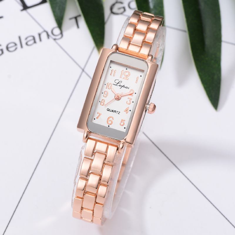 Elegant Design Dame Armbånd Klokke Rektangel Full Steel Quartz Watch