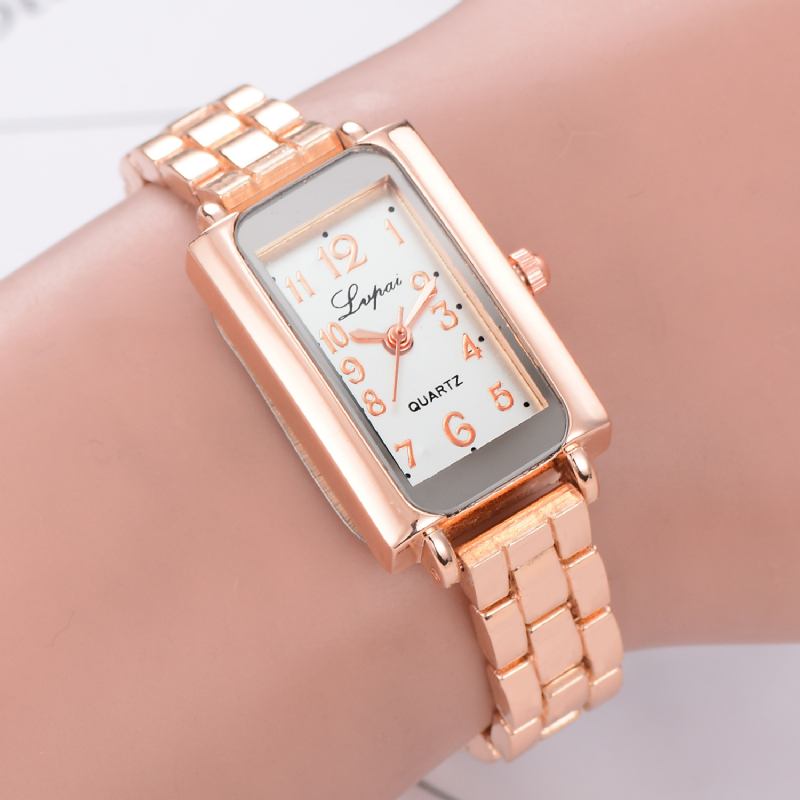 Elegant Design Dame Armbånd Klokke Rektangel Full Steel Quartz Watch