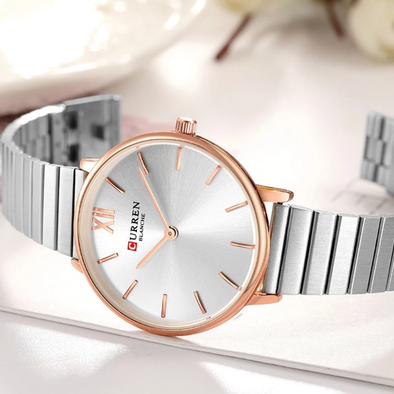 Fasjonable Fritids Style Dame Armbåndsur Full Steel Band Ultra Thin Quartz Klokker