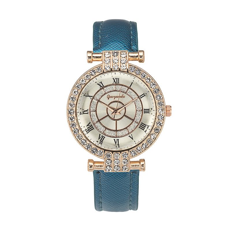 Leather Band Dame Armbåndsur Fritids Style Crystal Quartz Watch