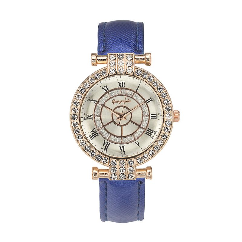 Leather Band Dame Armbåndsur Fritids Style Crystal Quartz Watch