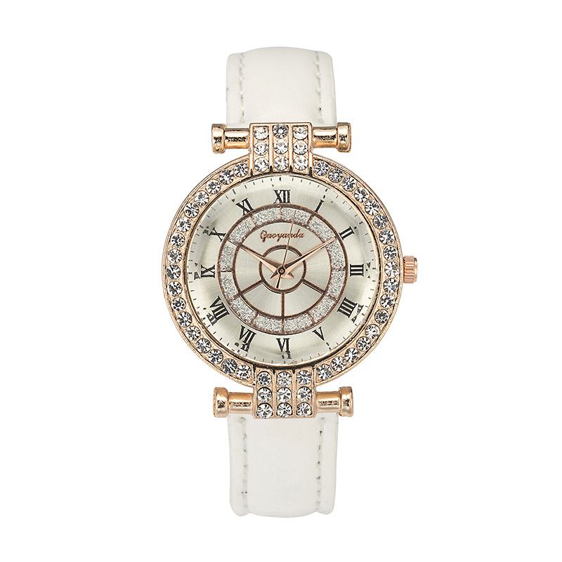 Leather Band Dame Armbåndsur Fritids Style Crystal Quartz Watch