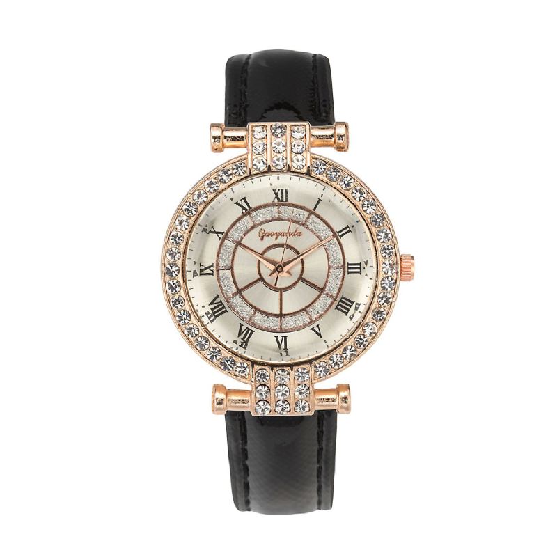 Leather Band Dame Armbåndsur Fritids Style Crystal Quartz Watch