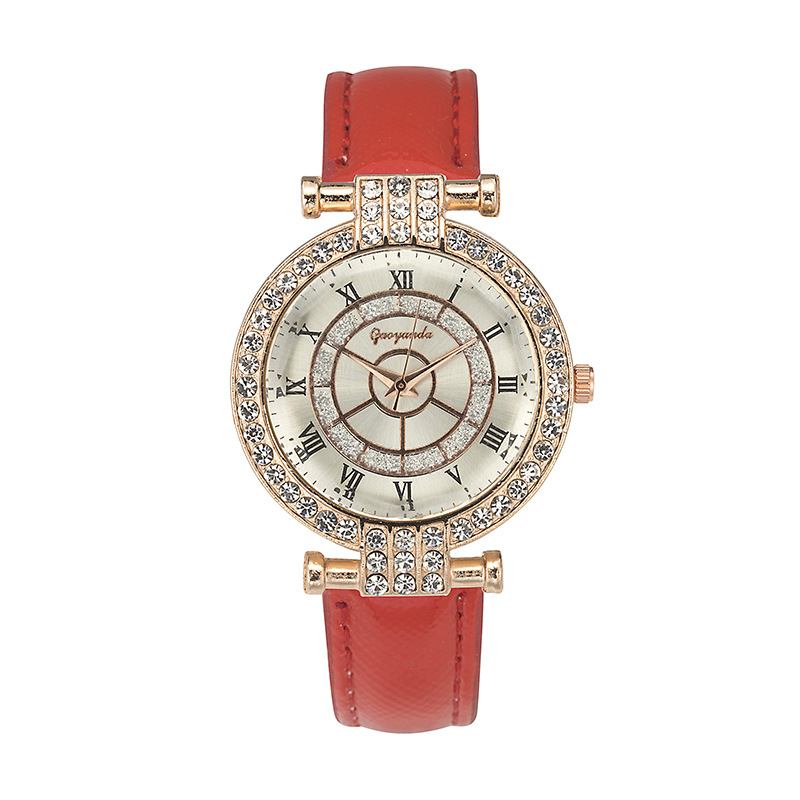 Leather Band Dame Armbåndsur Fritids Style Crystal Quartz Watch